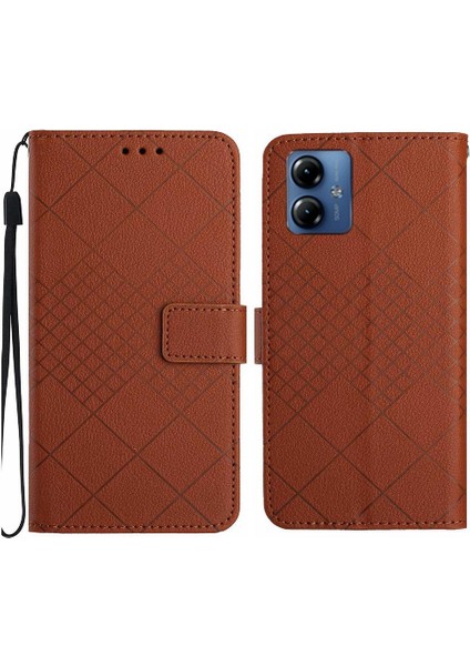 Motorola Moto G54 5g Için Flip Case El Kayışı Manyetik Kapak Kart Pu ile (Yurt Dışından)