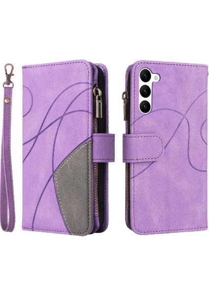 Kart Yuvası Standı ile Samsung Galaxy S23 Iki Renkli Dikiş Için Kılıf (Yurt Dışından)