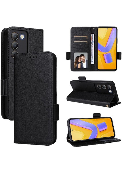 Vivo Y200E 5g Yan Toka Manyetik Cüzdan Kart Yuvaları Tutucu Pu (Yurt Dışından)