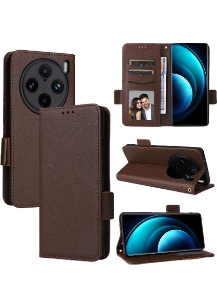 Vivo X100 Pro Manyetik Yan Toka Cüzdan Pu Deri Kart Yuvaları Için Kılıf (Yurt Dışından)
