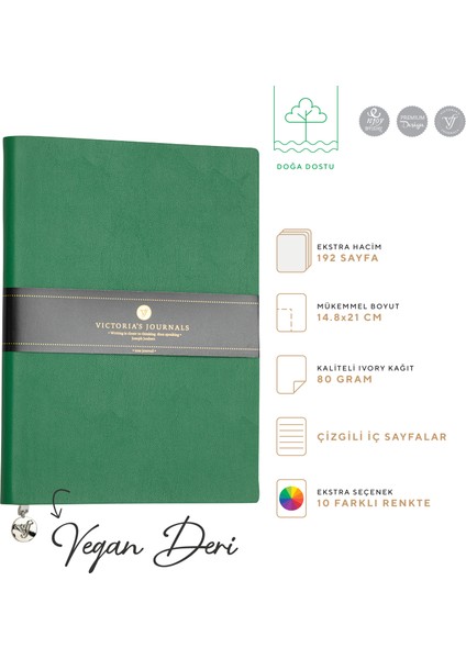 Smyth Classic Esnek Kapak Çizgili Defter, 14.8X21 cm -Yeşil