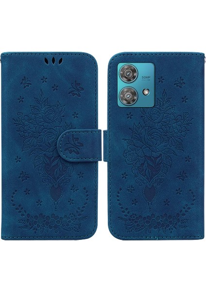 Motorola Kenar 40 Neo Kabartma Gül Çiçek Kart Yuvaları Için Kılıf Kickstand Pu (Yurt Dışından)
