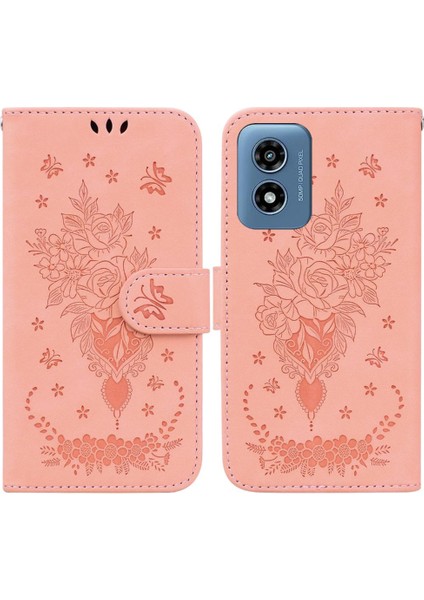 Motorola Moto G Oynamak Için Kılıf 4g 2024 Kickstand Cüzdan Kılıf Kabartma Gül Pu (Yurt Dışından)