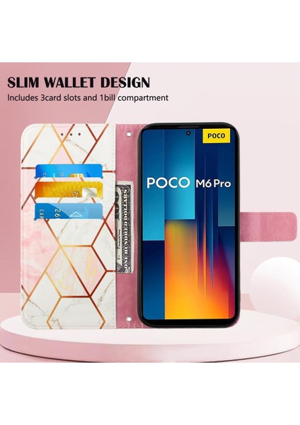 Xiaomi Poco M6 Pro 4g Pu Deri Kickstand Cüzdan Mermer Desen (Yurt Dışından)