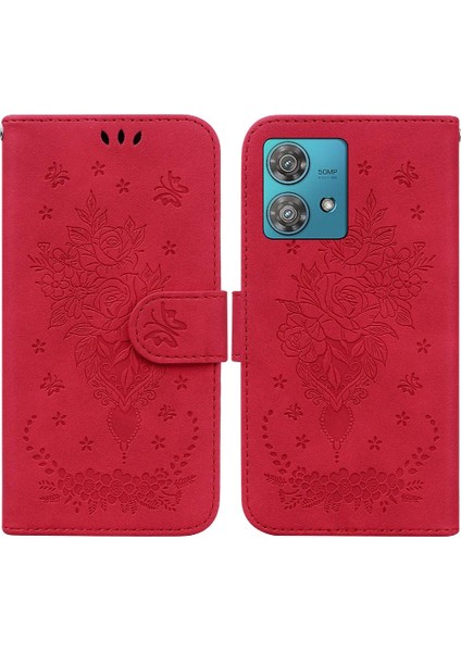 Motorola Kenar 40 Neo Kabartma Gül Çiçek Kart Yuvaları Için Kılıf Kickstand Pu (Yurt Dışından)