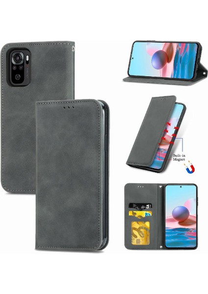 Redmi Not 10 Için Kılıf 4g Darbeye Deri Kılıf Basit Iş Cüzdan (Yurt Dışından)