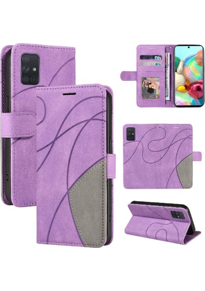 Kart Yuvası Standı Iki Renkli Dikiş ile Samsung Galaxy A71 4g Için Kılıf (Yurt Dışından)