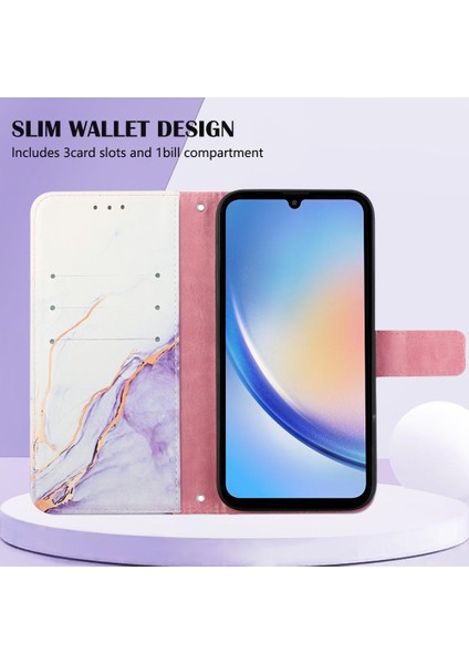 Samsung Galaxy A35 5g Pu Deri Mermer Desen Kickstand Cüzdan (Yurt Dışından)