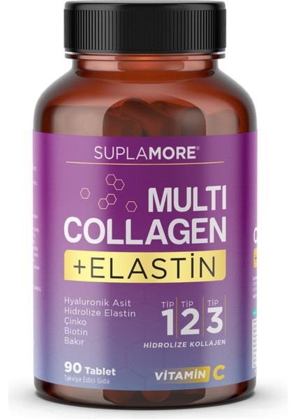 Suplamore Kolajen Multi Collagen & Elastin Tip1 Tip2 Tip3 Hidrolize Kolajen 90 Tablet