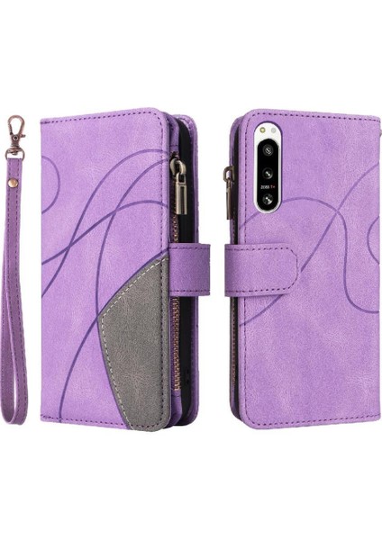 Sony Xperia 5 Iv Fermuar Cüzdan Tarzı Iki Renkli Dikiş Dokuz (Yurt Dışından)
