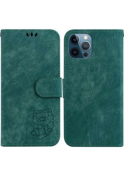 Iphone 12 Için Kılıf Pro Kabartmalı Sevimli Kaplan Flip Folio Kart Cep Tutucu (Yurt Dışından)