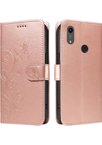 Huawei Y6 2019 Için Flip Case El Kayışı ile Kabartmalı Kelebek Yüksek ve (Yurt Dışından)