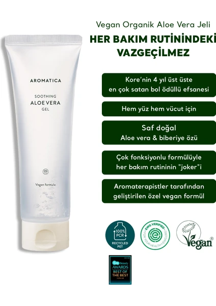 Organic / Soothing Aloe Vera Gel 180ml - Vegan Organik Aloe Vera Jeli