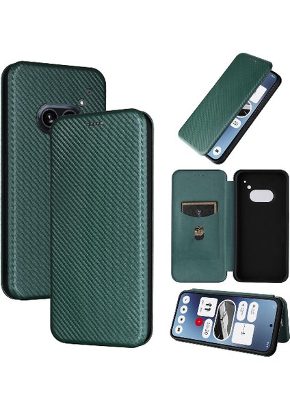 Nothing Telefon 2A Manyetik Karbon Fiber Deri Folio Flip Case (Yurt Dışından)