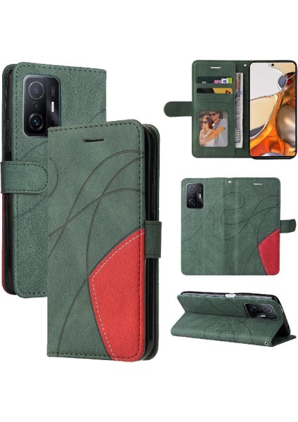 Xiaomi 11T/11T Pro Pu Deri Flip Folio Kılıf Kickstand Iki Renkli (Yurt Dışından)