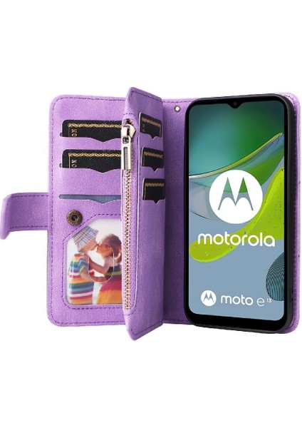 Motorola Moto E13 Fermuar Cüzdan Tarzı Için Kılıf Kart Yuvası Standı Dokuz (Yurt Dışından)