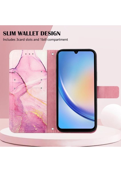 Samsung Galaxy A35 5g Pu Deri Mermer Desen Kickstand Cüzdan (Yurt Dışından)