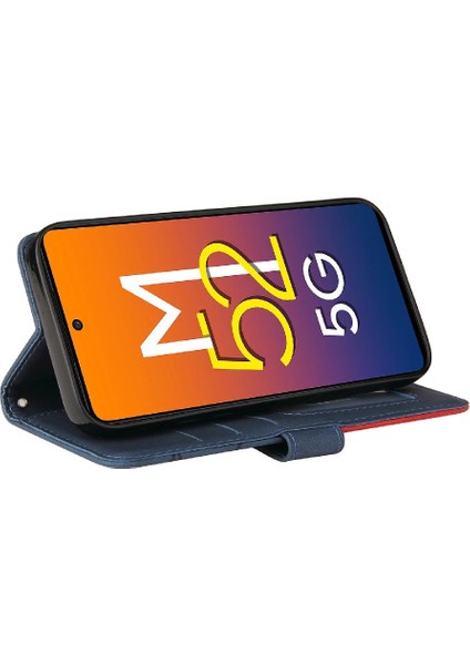 Samsung Galaxy M52 5g Iki Renkli Dikiş Kickstand Koruyucu Pu (Yurt Dışından)