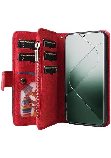 Xiaomi 14 Pro Iki Renkli Dikiş Dokuz Kart Yuvaları Fermuar Cüzdan (Yurt Dışından)