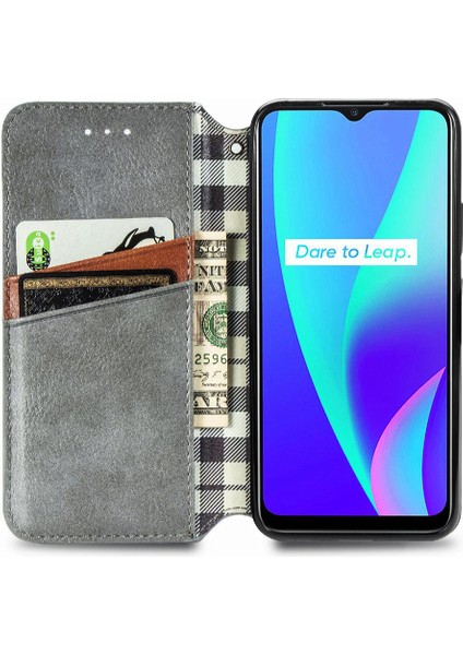 Oppo Realme C15 Zarif Iş Deri Çanta Cüzdan Fonksiyonu Için Kılıf (Yurt Dışından)