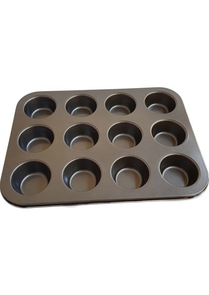 1 12'li Kek Kalıbı Yanmaz Yapışmaz Muffin Cupcake Kalıbı Kek Kalıbı Siyah Muffin Alüminyum modelleri