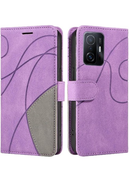 Xiaomi 11T/11T Pro Pu Deri Flip Folio Kılıf Kickstand Iki Renkli (Yurt Dışından)