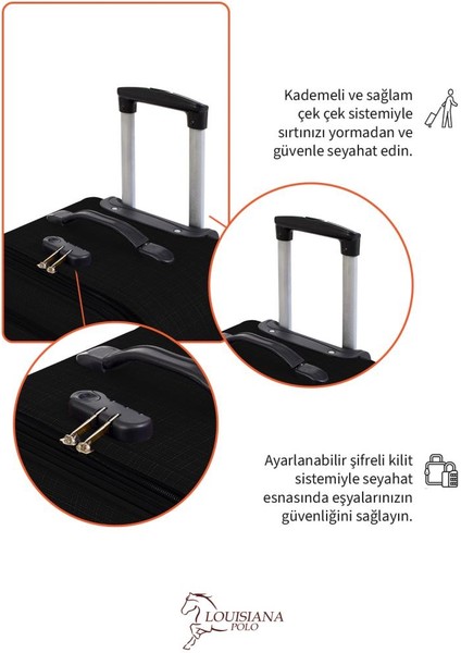 3'lü Valiz Seti 4 Teker Kumaş Valiz Siyah 1081