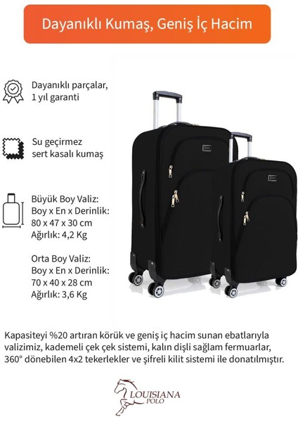 Büyük ve Orta Boy Valiz Seti 4 Teker Kumaş Valiz Siyah 1081 fiyatları