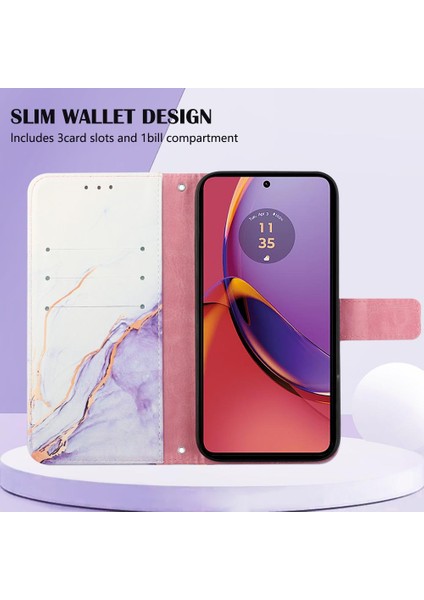 Motorola Moto G84 Mermer Desen Pu Deri Kickstand Cüzdan Için Kılıf (Yurt Dışından)