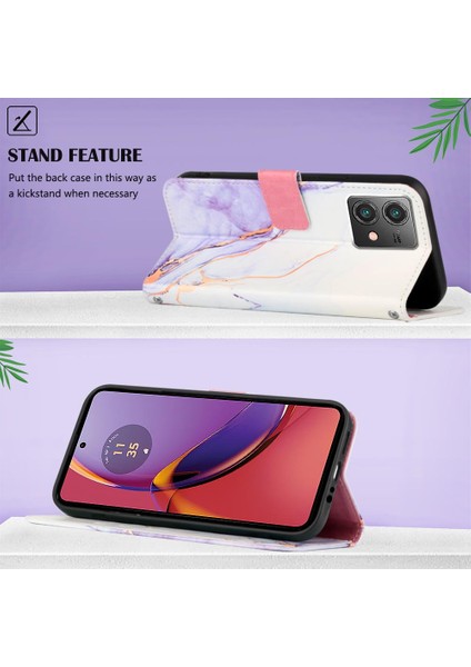 Motorola Moto G84 Mermer Desen Pu Deri Kickstand Cüzdan Için Kılıf (Yurt Dışından)