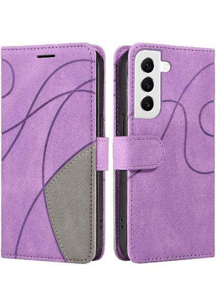 Kart Yuvası Standı Iki Renkli Dikiş Pu ile Samsung Galaxy S22 Için Kılıf (Yurt Dışından)