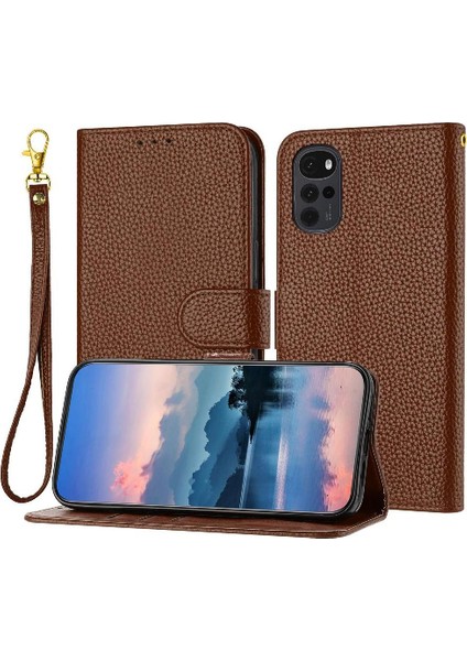Motorola Moto G22 Litch Desen Flip Için Telefon Kılıfı Folio Kart Yuvaları Pu (Yurt Dışından)