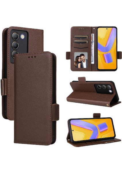 Vivo Y200E 5g Yan Toka Manyetik Cüzdan Kart Yuvaları Tutucu Pu (Yurt Dışından)