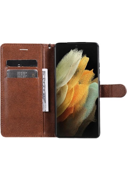 Kart Yuvası Klasik Düz Renk ile Samsung Galaxy S21 Ultra Için Flip Case (Yurt Dışından) fırsatları