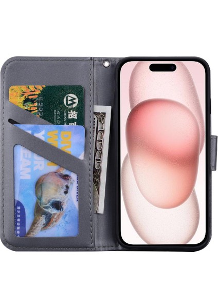 IPhone 15 Için Flip Case Artı Deri Kılıf Kapak Çevirin Cüzdan Basit (Yurt Dışından)
