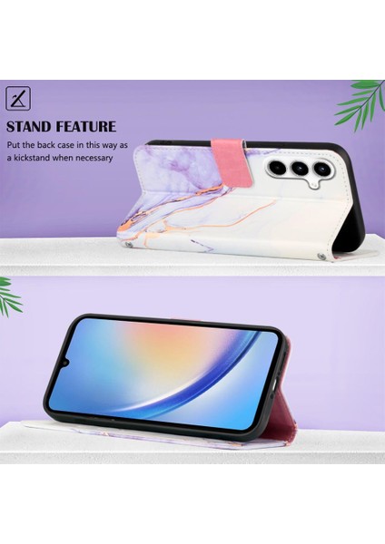 Samsung Galaxy A35 5g Pu Deri Mermer Desen Kickstand Cüzdan (Yurt Dışından)