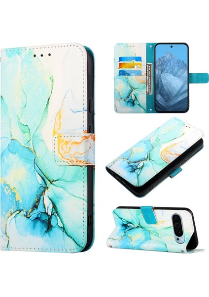 Google Piksel 9 Mermer Desen Kickstand Cüzdan Pu Deri Için Kılıf (Yurt Dışından)