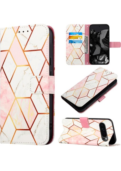 Google Piksel 9 Pro Pu Deri Kickstand Mermer Desen Cüzdan Için Kılıf (Yurt Dışından)