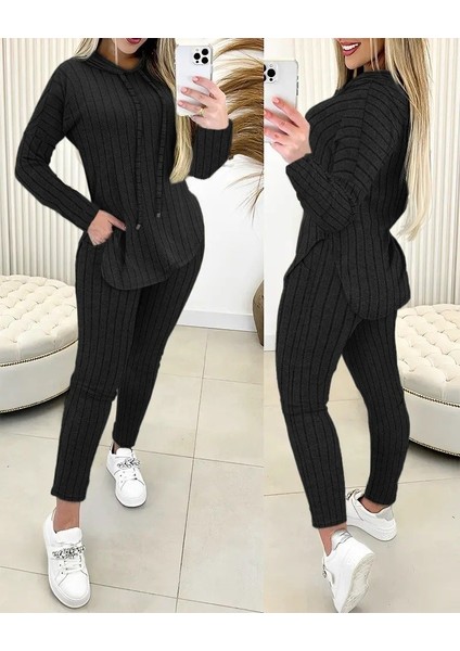 Kadın Uzun Kollu Şardonlu Kaşkorse Kapşonlu Ikili Takım fiyatları