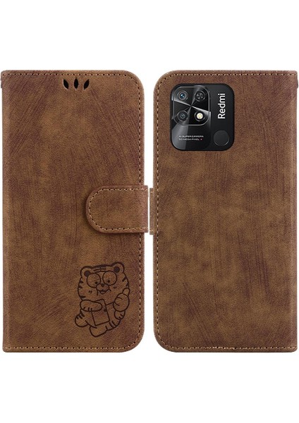 Xiaomi Redmi 10C Flip Folio Kabartmalı Sevimli Kaplan Kartı Cep Vaka (Yurt Dışından)