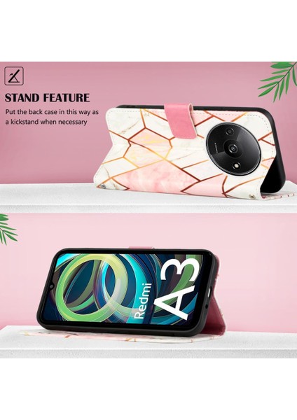 Xiaomi Redmi A3 Mermer Desen Cüzdan Kickstand Pu Deri Kılıf (Yurt Dışından) modelleri