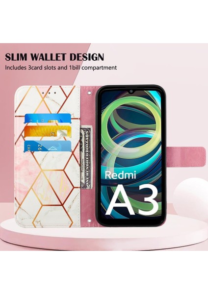 Xiaomi Redmi A3 Mermer Desen Cüzdan Kickstand Pu Deri Kılıf (Yurt Dışından) fırsatları