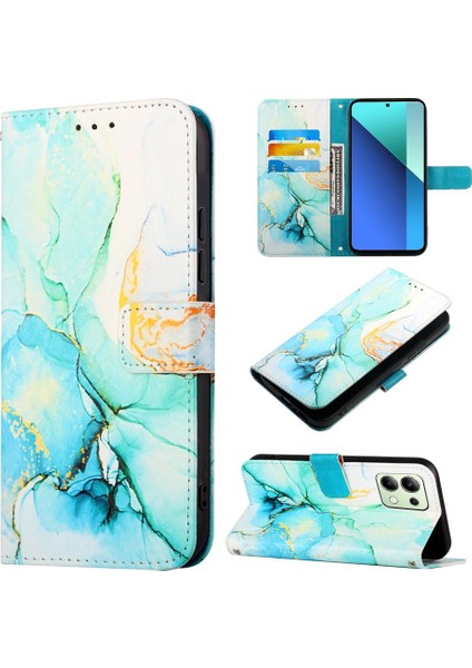 Xiaomi Redmi Için Not 13 4g Mermer Desen Kickstand Pu Deri Cüzdan (Yurt Dışından)