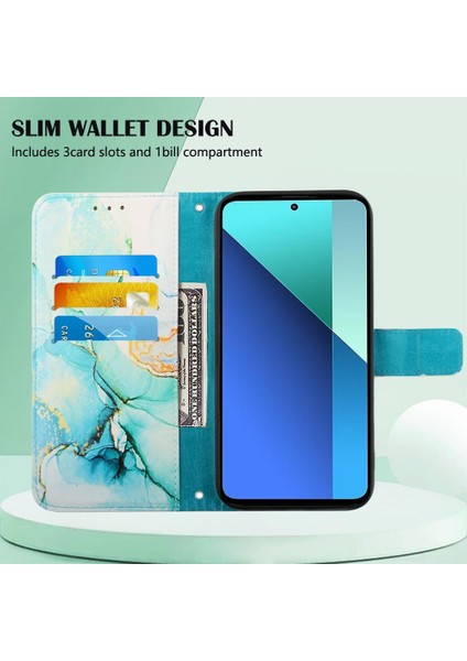 Xiaomi Redmi Için Not 13 4g Mermer Desen Kickstand Pu Deri Cüzdan (Yurt Dışından)