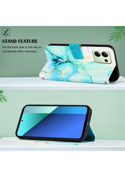 Xiaomi Redmi Için Not 13 4g Mermer Desen Kickstand Pu Deri Cüzdan (Yurt Dışından)