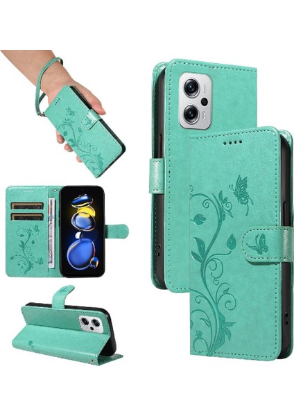 Xiaomi Poco X4 Gt Kabartmalı Kelebek Cüzdan Telefon Kılıfı ve Kart (Yurt Dışından)