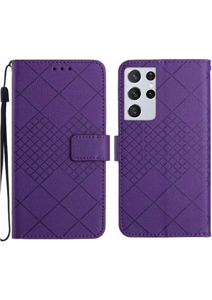 El Kayışı Manyetik Kapak Pu ile Samsung Galaxy S21 Ultra Için Flip Case (Yurt Dışından)