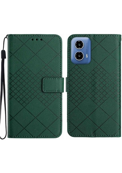 Motorola Moto G34 5g Için Flip Case El Kayışı Elmas Kabartmalı Cüzdan ile (Yurt Dışından)