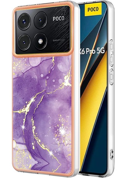 Xiaomi Poco X6 Pro Ince Tpu Koruma Mermer Desen Yumuşak Tampon (Yurt Dışından)