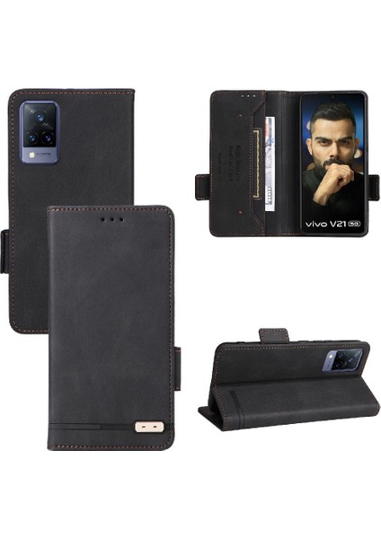 BDT Market Vivo V21 Deri Folio Flip Case Için Kılıf Kart ile Tam Koruma (Yurt Dışından)